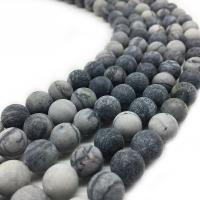 Black Silk Stone Bead, Runde, du kan DIY & forskellig størrelse for valg & frosted, Solgt Per Ca. 14.9 inch Strand