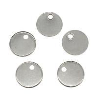 Stainless Steel Pendants, Flat Round, original color, 9x0.6mm, Hole:Approx 1.5mm, 50PCs/Bag, Sold By Bag
