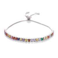 Cubic Zirconia Micro Pave Brass Bracelet platinum color plated micro pave cubic zirconia & for woman multi-colored nickel lead & cadmium free Sold Per Approx 11.03 Inch Strand