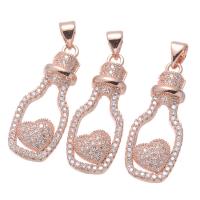 Cubic Zirconia Micro Pave Brass Pendant, Bottle, plated, micro pave cubic zirconia & hollow, more colors for choice, nickel, lead & cadmium free, 11x27mm, Hole:Approx 3.9mm, 5PCs/Lot, Sold By Lot