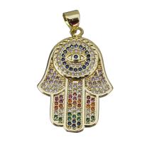 Cubic Zirconia Micro Pave Brass Pendant, Hamsa, gold color plated, fashion jewelry & micro pave cubic zirconia, nickel, lead & cadmium free, 19.50x29x2.50mm, Hole:Approx 3.5x4.5mm, 5PCs/Lot, Sold By Lot