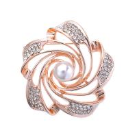 Tibetan Style Brooches, with Plastic Pearl, rose gold color plated, for woman & with rhinestone, nickel, lead & cadmium free, 45*45mm, Sold By PC