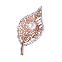 Zinc Alloy Brooches with Plastic Pearl Leaf rose gold color plated Unisex & with rhinestone & hollow nickel lead & cadmium free 26*58mm Sold By PC
