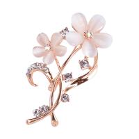 Zinc Alloy Brooch with Cats Eye Flower rose gold color plated for woman & with rhinestone nickel lead & cadmium free 64*34mm Sold By PC