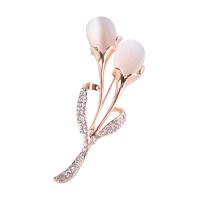 Zinc Alloy Brooch with Cats Eye rose gold color plated for woman & with rhinestone nickel lead & cadmium free 74*32mm Sold By PC
