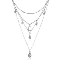 Tibetan Style Necklace, silver color plated, multilayer & oval chain & for woman & with rhinestone, nickel, lead & cadmium free, 320mm, Length:12.8 Inch, 2Strands/Bag, Sold By Bag