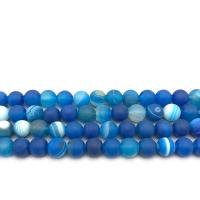 Natürliche Streifen Achat Perlen, rund, verschiedene Größen vorhanden & satiniert, blau, Bohrung:ca. 1mm, verkauft per ca. 14.9 ZollInch Strang