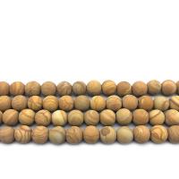 Holzmaserung Stein Perlen, Grain Stein, rund, verschiedene Größen vorhanden & satiniert, erdgelb, Bohrung:ca. 1mm, verkauft per ca. 14.9 ZollInch Strang