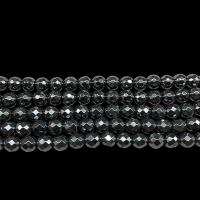 гематит Бусины, Круглая, разный размер для выбора & граненый, черный, отверстие:Приблизительно 1mm, Продан через Приблизительно 14.9 дюймовый Strand