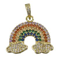 Cubic Zirconia Micro Pave Brass Pendant, Rainbow, gold color plated, fashion jewelry & micro pave cubic zirconia, nickel, lead & cadmium free, 27.50x24x3mm, Hole:Approx 4x6mm, 5PCs/Lot, Sold By Lot