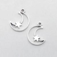 Tibetan Style Hollow Pendants, Moon and Star, antique silver color plated, nickel, lead & cadmium free, 19x14x2mm, Hole:Approx 1mm, 100PCs/Bag, Sold By Bag