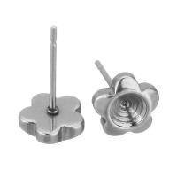 Stainless Steel Earring Stud Component, 304 Stainless Steel, Flower, polished, original color, 7.5x7x13.5mm,0.5mm,4mm, 200PCs/Bag, Sold By Bag