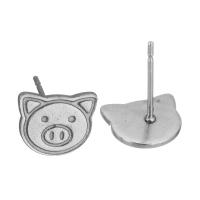 Stainless Steel Earring Stud Component, 304 Stainless Steel, Pig, polished, original color, 9x7.5x12mm,0.5mm, 200PCs/Bag, Sold By Bag