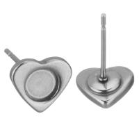 Stainless Steel Earring Stud Component, 304 Stainless Steel, Heart, polished, original color, 7.5x6.5x13mm,0.5mm, 200PCs/Bag, Sold By Bag