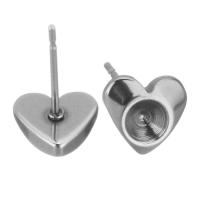 Stainless Steel Earring Stud Component, 304 Stainless Steel, Heart, polished, original color, 7.5x7x13mm,0.5mm,3.5mm, 200PCs/Bag, Sold By Bag