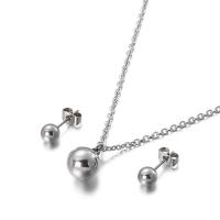 титан модный ювелирный набор, Стад серьги & ожерелье, Круглая, 2 шт. & разный размер для выбора & Женский, оригинальный цвет, длина:Приблизительно 17.7 дюймовый, продается указан