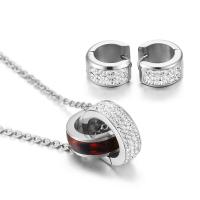 Titanium Steel Jewelry Set earring & necklace with Crystal plated 2 pieces & oval chain & for woman & with rhinestone 12*7mm 18*6mm Length Approx 17.7 Inch Sold By Set