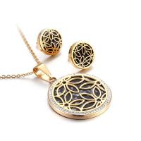 Titanium Steel Jewelry Set, Stud Earring & necklace, with Resin, gold color plated, 2 pieces & oval chain & micro pave cubic zirconia & for woman, 18mm,40mm, Length:Approx 17.7 Inch, Sold By Set