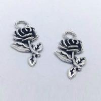 Tibetan Style Flower Pendants, Rose, antique silver color plated, vintage & Mini & cute & fashion jewelry, nickel, lead & cadmium free, 21x10x2.40mm, Hole:Approx 1mm, 100PCs/Bag, Sold By Bag
