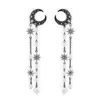 Zinc Alloy Drop Earring with Plastic Pearl Moon and Star plated vintage & fashion jewelry & for woman & with rhinestone nickel lead & cadmium free 130*25mm Sold By Pair