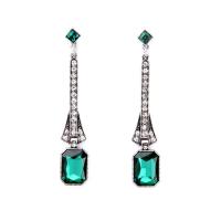 Zinc Alloy Drop Earring with Crystal antique silver color plated vintage & fashion jewelry & for woman & with rhinestone nickel lead & cadmium free 84*15mm Sold By Pair