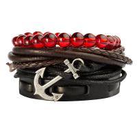 PU Leather Bracelet, with Wax Cord & Crystal & Tibetan Style, platinum color plated, 4 pieces & adjustable & for man, Length:Approx 7.5 Inch, Sold By Set