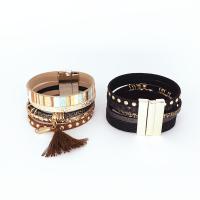 PU Leather Cord Bracelets, with Cotton Thread & Brass & Tibetan Style, plated, for woman, more colors for choice, Sold Per Approx 7.5 Inch Strand