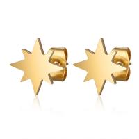 Stainless Steel Stud Earrings, Eight Point Star, plated, for woman, more colors for choice, 7.5x7.5mm, 2Pairs/Lot, Sold By Lot