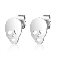 Stainless Steel Stud Earrings, Skull, plated, fashion jewelry & for woman, more colors for choice, 10x6.5mm, 2Pairs/Lot, Sold By Lot