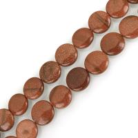 Goldstone perler, Flad Rund, mode smykker & du kan DIY & forskellig størrelse for valg, Hole:Ca. 1.5mm, Solgt Per Ca. 15 inch Strand