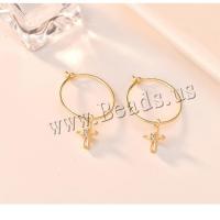 925 Sterling Silver Hoop Earring Cross plated micro pave cubic zirconia & for woman Sold By Pair