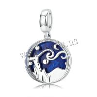 925 Sterling Silver European Pendant, platinum plated, enamel, blue, 22x13mm, Sold By PC