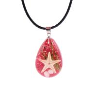 Resin Necklace, with Dried Flower & Wax Cord, Teardrop, epoxy gel, fashion jewelry & for woman & luminated, more colors for choice, 17x10x25mm, Length:Approx 19.7 Inch, 12Strands/Lot, Sold By Lot