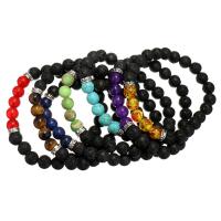 Gemstone Bracelets with Lava & Zinc Alloy antique silver color plated Unisex 8mm Length Approx 7 Inch Sold By Set