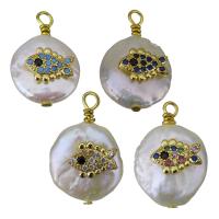 Freshwater Pearl Brass Pendant, with Freshwater Pearl, gold color plated, micro pave cubic zirconia, more colors for choice, nickel, lead & cadmium free, 12-13x18-19.5x7-8.5mm, Hole:Approx 1.5-2mm, 10PCs/Lot, Sold By Lot