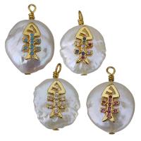 Freshwater Pearl Brass Pendant, with Freshwater Pearl, gold color plated, fashion jewelry & micro pave cubic zirconia, more colors for choice, nickel, lead & cadmium free, 14-15x20-22x7-9mm, Hole:Approx 1.5-2mm, 10PCs/Lot, Sold By Lot