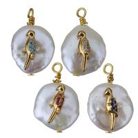 Freshwater Pearl Brass Pendant with Freshwater Pearl gold color plated fashion jewelry & micro pave cubic zirconia nickel lead & cadmium free 12-14x20-22x7.5-9mm Approx 1.5-2mm Sold By Lot