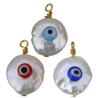 Brass Pendant, with Freshwater Pearl, gold color plated, fashion jewelry & evil eye pattern, more colors for choice, nickel, lead & cadmium free, 12-14x19-20x7.5-9mm, Hole:Approx 1.5-2mm, 10PCs/Lot, Sold By Lot