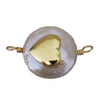 Connecteur de bijoux en laiton, avec perle d'eau douce cultivée, coeur, Placage de couleur d'or, bijoux de mode & boucle de 1/1, protéger l'environnement, sans nickel, plomb et cadmium, 20-22x12-14x6-8mm, Trou:Environ 1.5-2mm, 10PC/lot, Vendu par lot