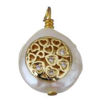 Freshwater Pearl Brass Pendant, with Freshwater Pearl, gold color plated, fashion jewelry & micro pave cubic zirconia, nickel, lead & cadmium free, 12-13x17-19x7-9mm, Hole:Approx 1.5-2mm, 10PCs/Lot, Sold By Lot