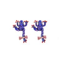 Zinc Alloy Stud Earring Frog plated for woman & enamel & with rhinestone nickel lead & cadmium free 23*15mm Sold By Bag