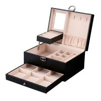 PU Multifunctionele Jewelry Box, met Karton & Katoenfluweel, Rechthoek, multilayer & multifunctioneel & voor vrouw, meer kleuren voor de keuze, 225x170x120mm, Verkocht door PC