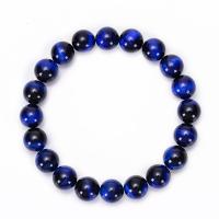 Natural Tiger Eye Bracelets, Round, elastic & Unisex & different size for choice, blue, Length:Approx 6.6 Inch, 2Strands/Lot, Sold By Lot