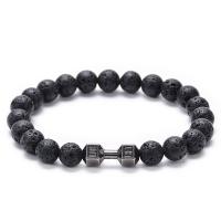 Gemstone Bracelets, with Brass, Barbell, plumbum black color plated, elastic & different materials for choice & Unisex, 8mm,20mm, Length:Approx 6.6-8.2 Inch, 2Strands/Lot, Sold By Lot