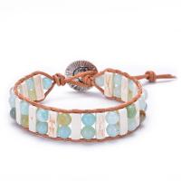 Gemstone Bracelet with PU Leather Cord & Brass antique silver color plated & Unisex 6mm Length Approx 9.25 Inch Sold By Lot