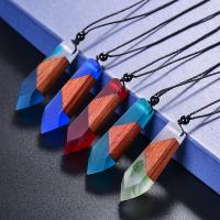 Resin Sweater Necklace, with Nylon Cord & Wood, platinum color plated, fashion jewelry & for woman, more colors for choice, 60x14x14mm, Sold Per Approx 26.7 Inch Strand