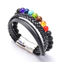 Gemstone Bracelets, with PU Leather Cord & Brass, platinum color plated, different materials for choice & Unisex, 8mm, Length:Approx 7.08 Inch, 2Strands/Lot, Sold By Lot