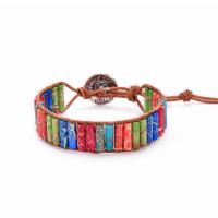Impression Jasper Bracelet, with PU Leather Cord & Brass, antique silver color plated, adjustable & for woman, more colors for choice, 14*4mm, Length:Approx 7.5-9.05 Inch, 2Strands/Bag, Sold By Bag