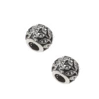 Stainless Steel European Beads, 316L Stainless Steel, Round, with rhinestone & blacken, original color, 10x8mm, Hole:Approx 4mm, 5PCs/Bag, Sold By Bag