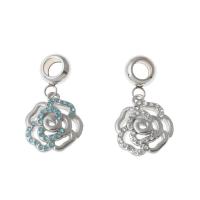 Stainless Steel European Pendants 316L Stainless Steel Rose with rhinestone & hollow Approx 4mm Sold By Bag